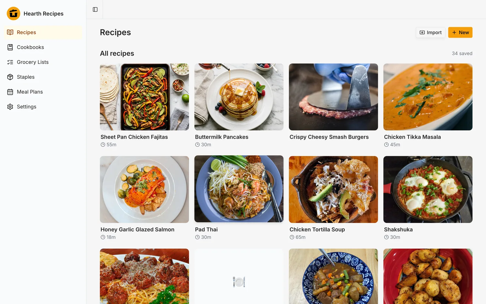 Hearth on a laptop — the household recipe library in the web app